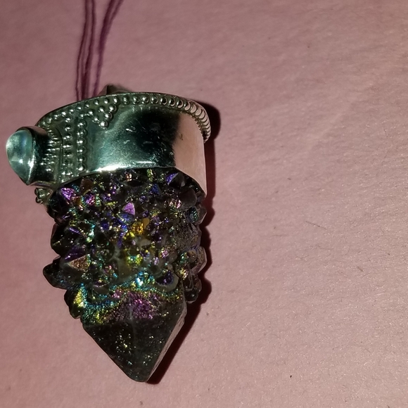 New Sterling Silver Titanium aura quartz pendant - Picture 3 of 7